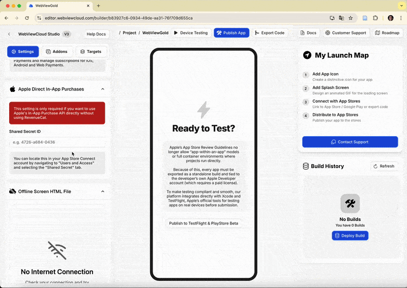 WebViewGold Cloud Builder demo