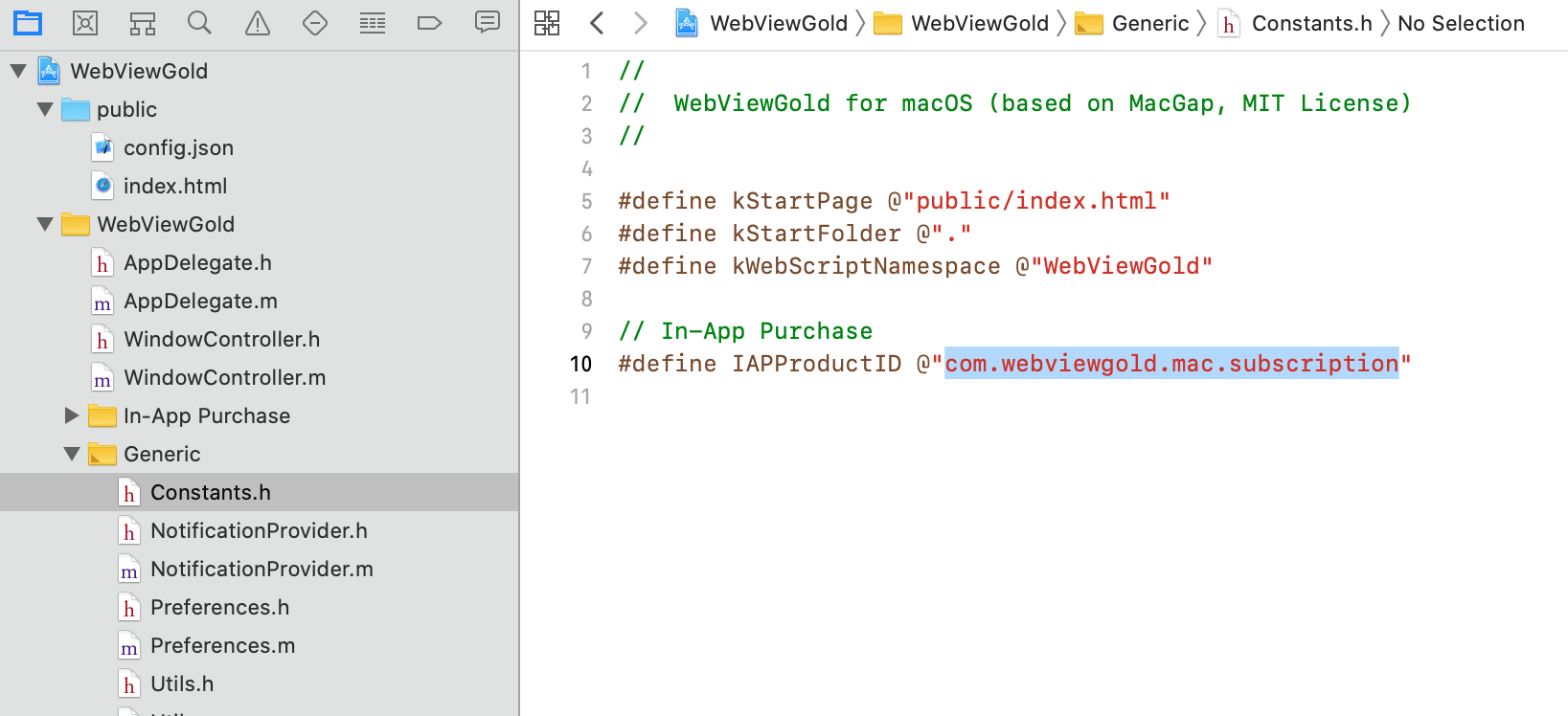 Mac App Store In-App Purchase Product ID in der Datei Constants.h