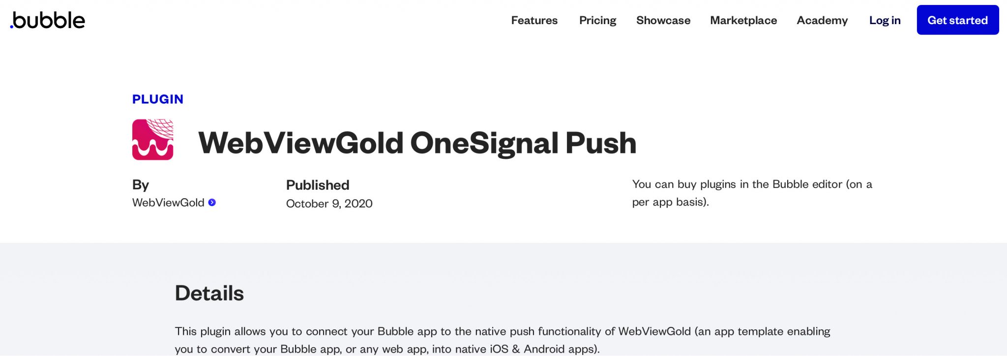 bubble.io WebViewGold OneSignal Push plugin