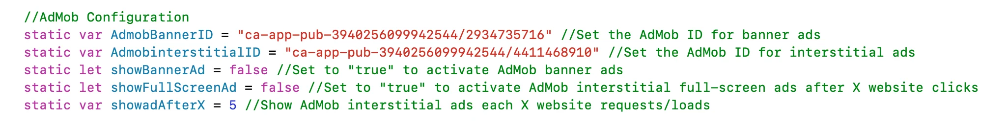 Activate specific AdMob banner blocs into your application