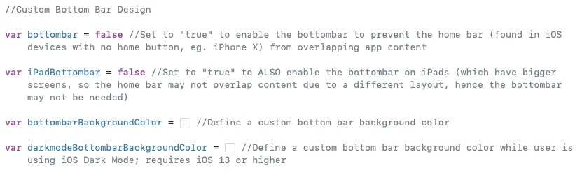 Bottom bar feature Config variables