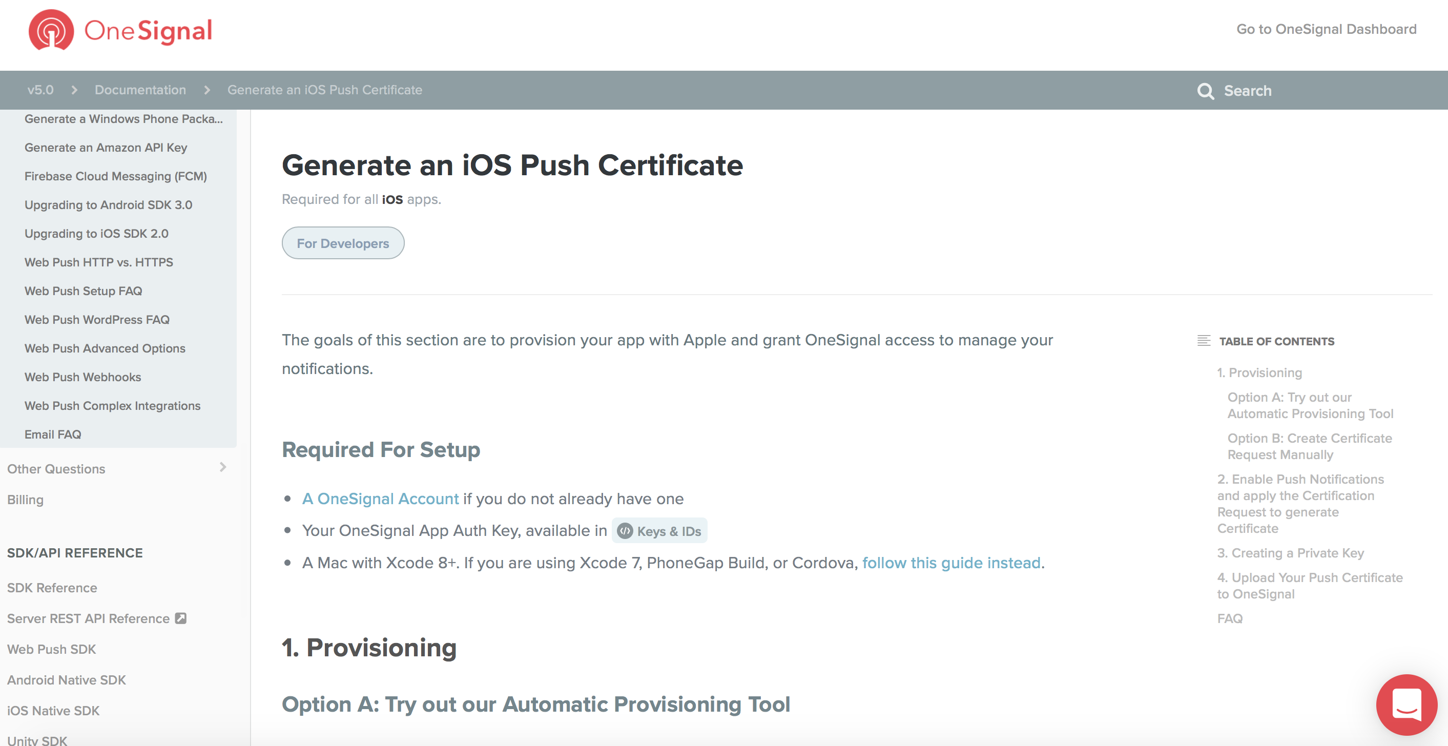 Generate an iOS Certificate for OneSignal Push Delivery