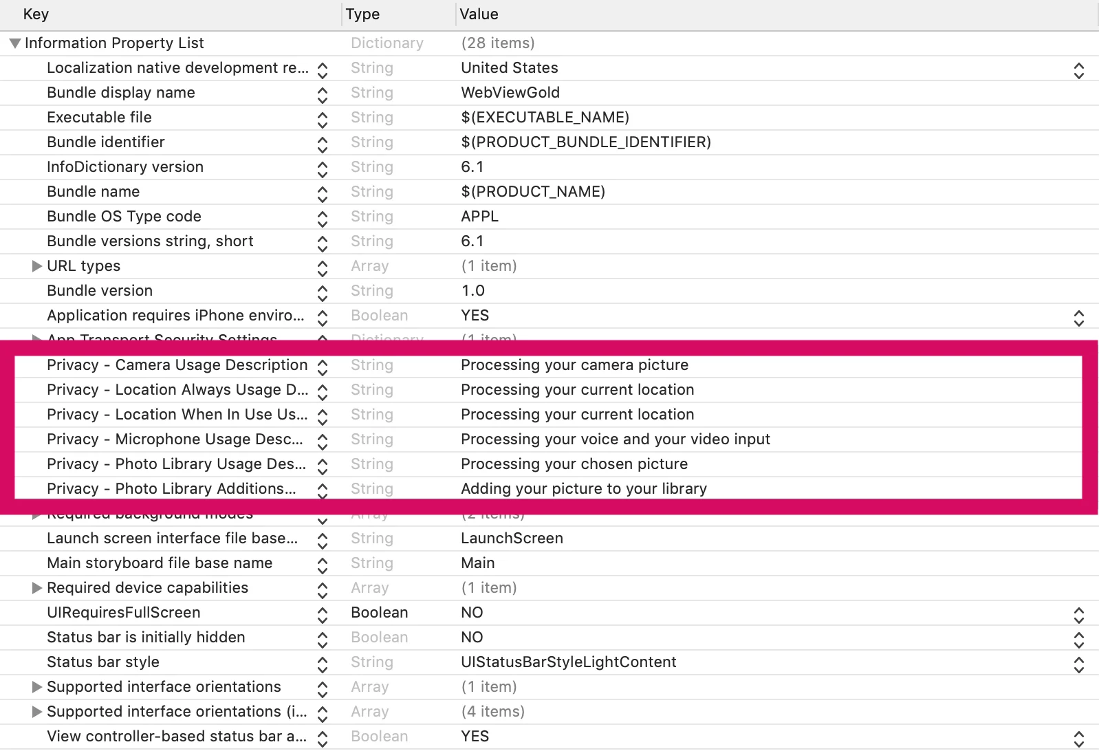 Activate or deactivate iOS permissions in Info.plist file
