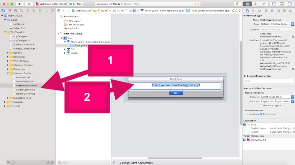 Edit the First Run Dialoag in your macOS WebView app