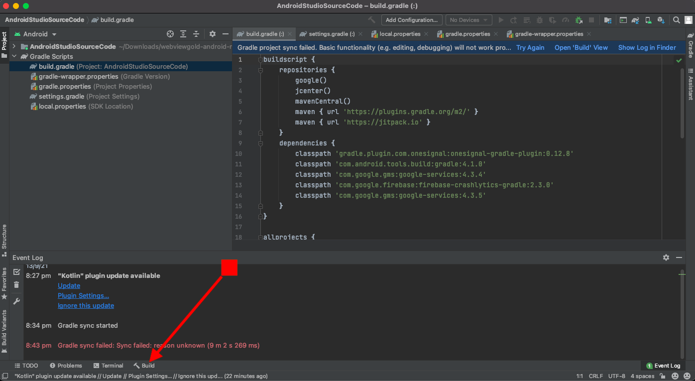 kotlin - gradle sync failed: could not get https: ... Resolving Gradle Sync Failed: Sync Failed Reason Unknown Error
